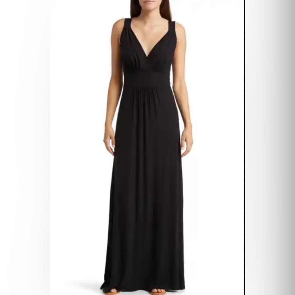 Loveappella V-Neck Jersey Maxi Dress Black M